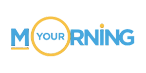 Sam Demma Logo with the words "YOUR MORNING" in blue; the letter "O" in "MORNING" is a yellow circle containing the word "YOUR" in white, inspired by Sam Demma and Elite Speaker Coaching. Elite Speaker Coaching